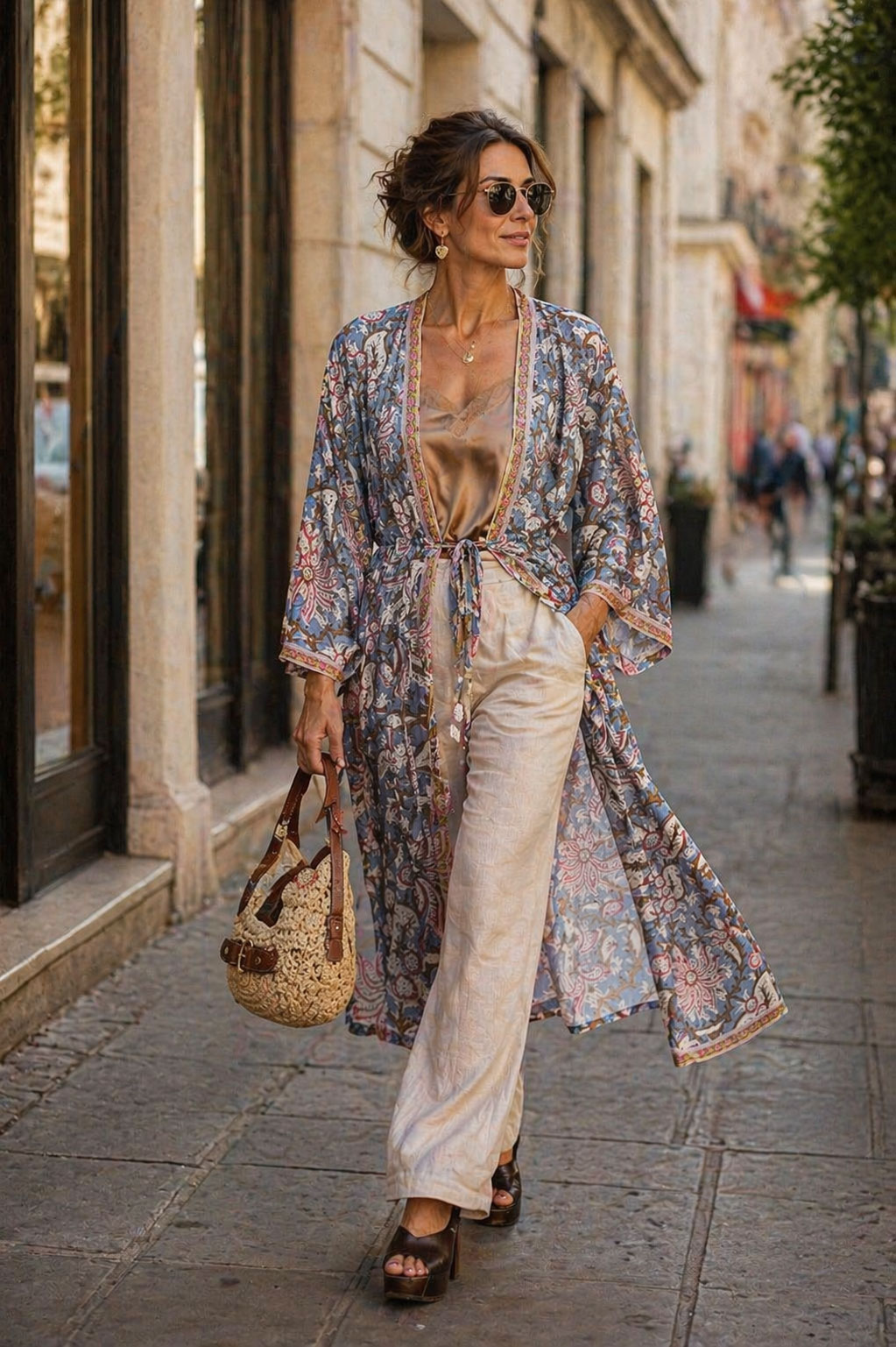 Abito Kimono in Cotone SHAILA base azzurro Block Print – Boho Chic