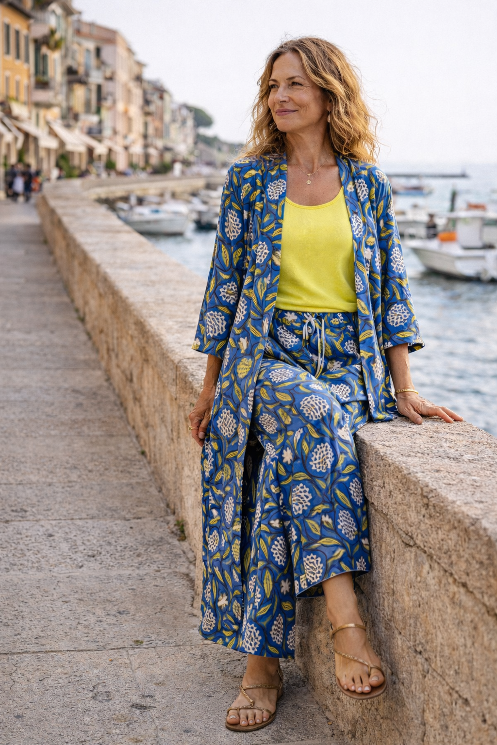 Completo MAJEDA pantaloni Palazzo + Kimono Cotone Block Print | Boho Chic
