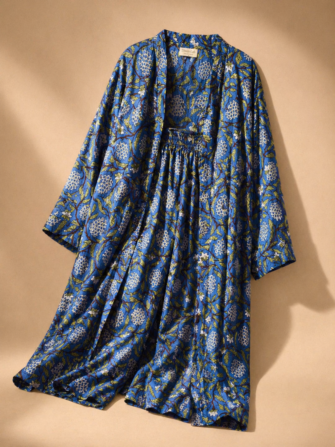Completo MAJEDA pantaloni Palazzo + Kimono Cotone Block Print | Boho Chic