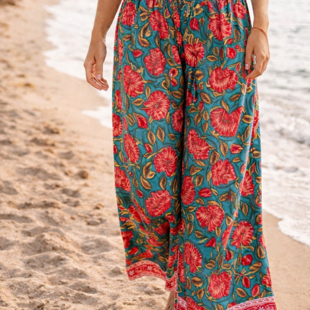 Pantalone SHAILA Cotone Block Print | Palazzo Boho Chic Donna