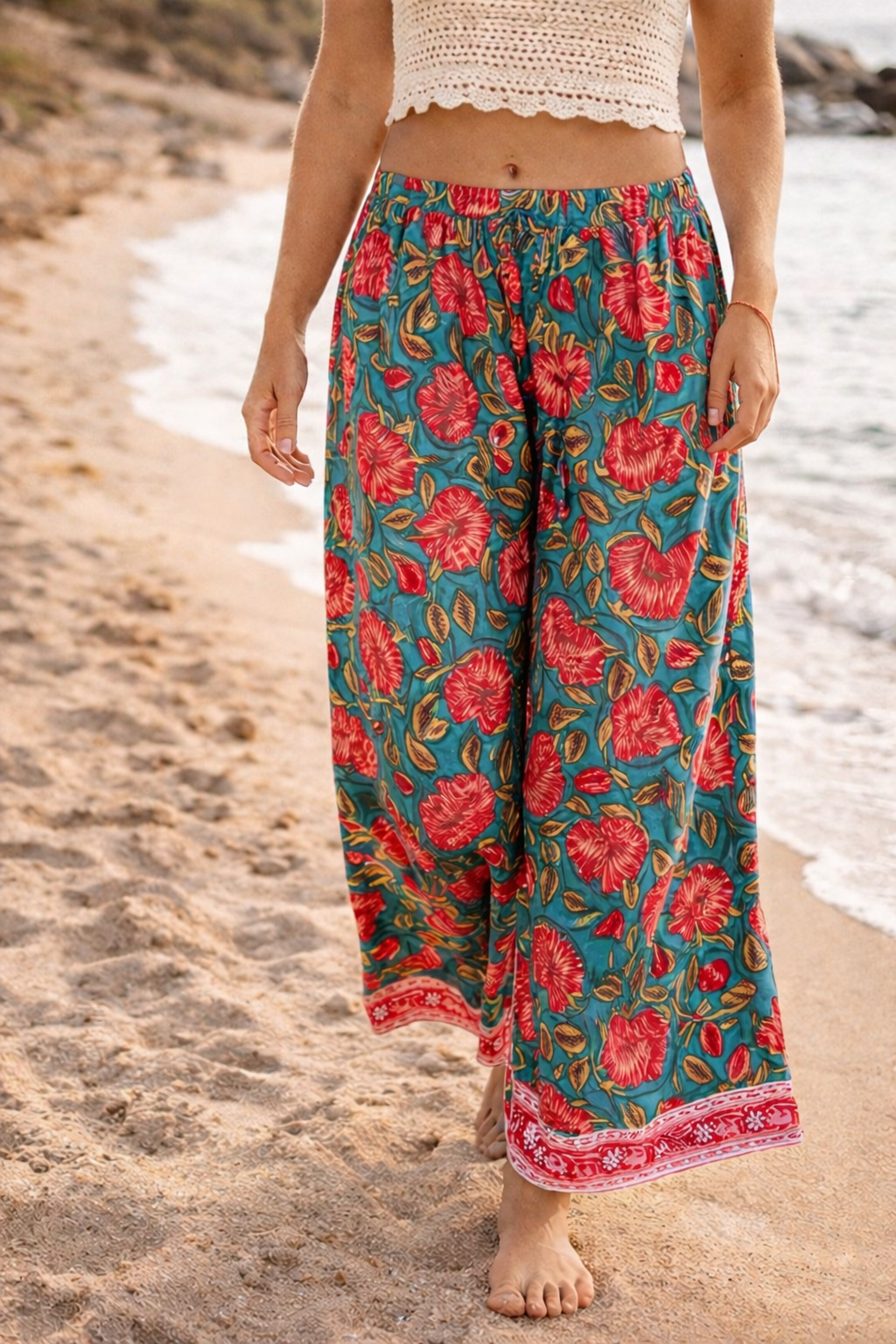 Pantalone SHAILA Cotone Block Print | Palazzo Boho Chic Donna