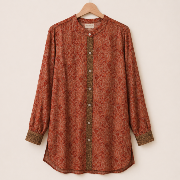 Camicia SANTOSH in Crepe Ruggine con Fantasia Cachemire