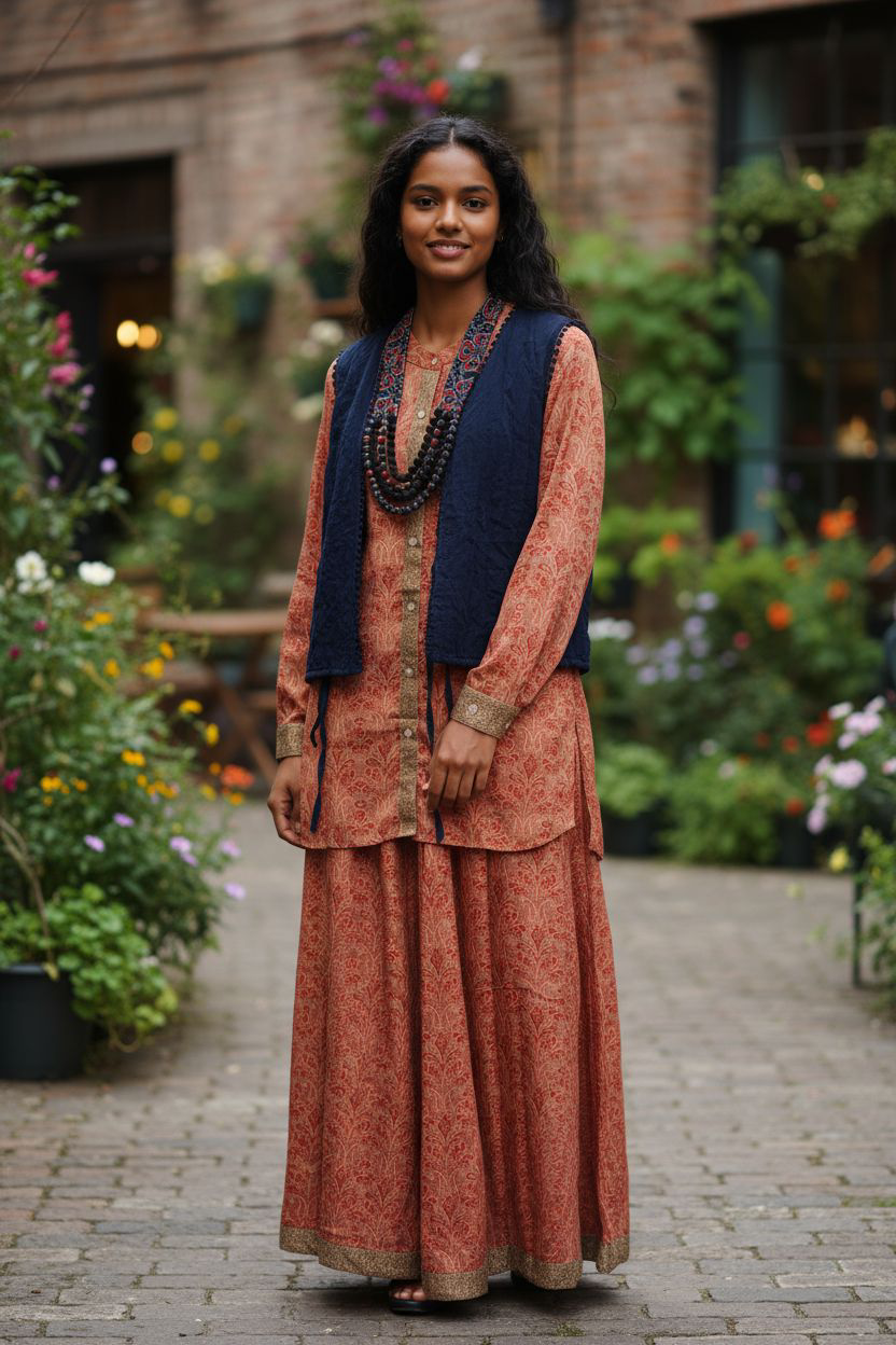 Pantalone a Palazzo SANTOSH in Crepe con fantasia cachemire
