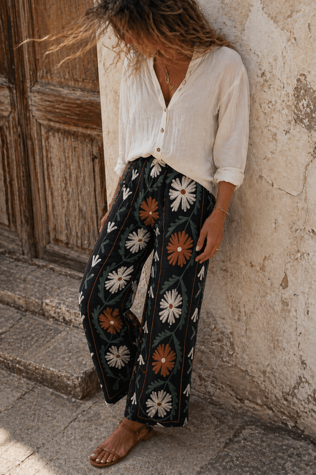 Pantaloni Aryan base nera ruggine salvia bianco