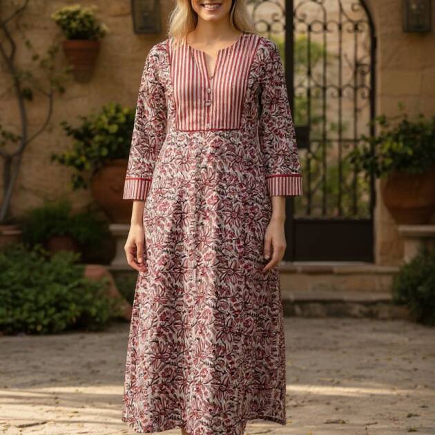Abito UMA cotone colori beige e rosso