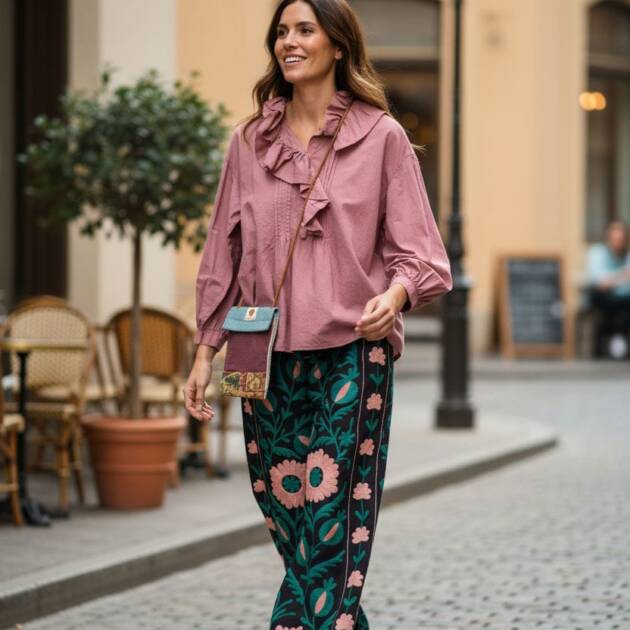 Pantaloni Aryan base nera rosa antico e verde