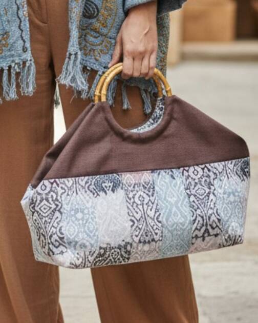 Borsa OLGA Bicolore Artigianale con Manici in Bambù