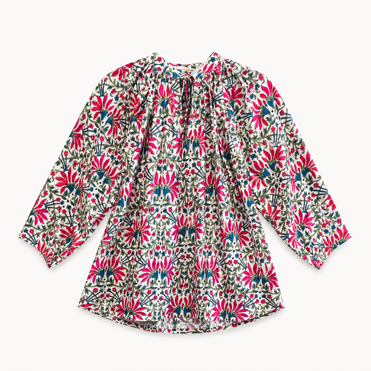Camicia Boho in Cotone Naturale Stampata a Mano fondo bianco – NISHA