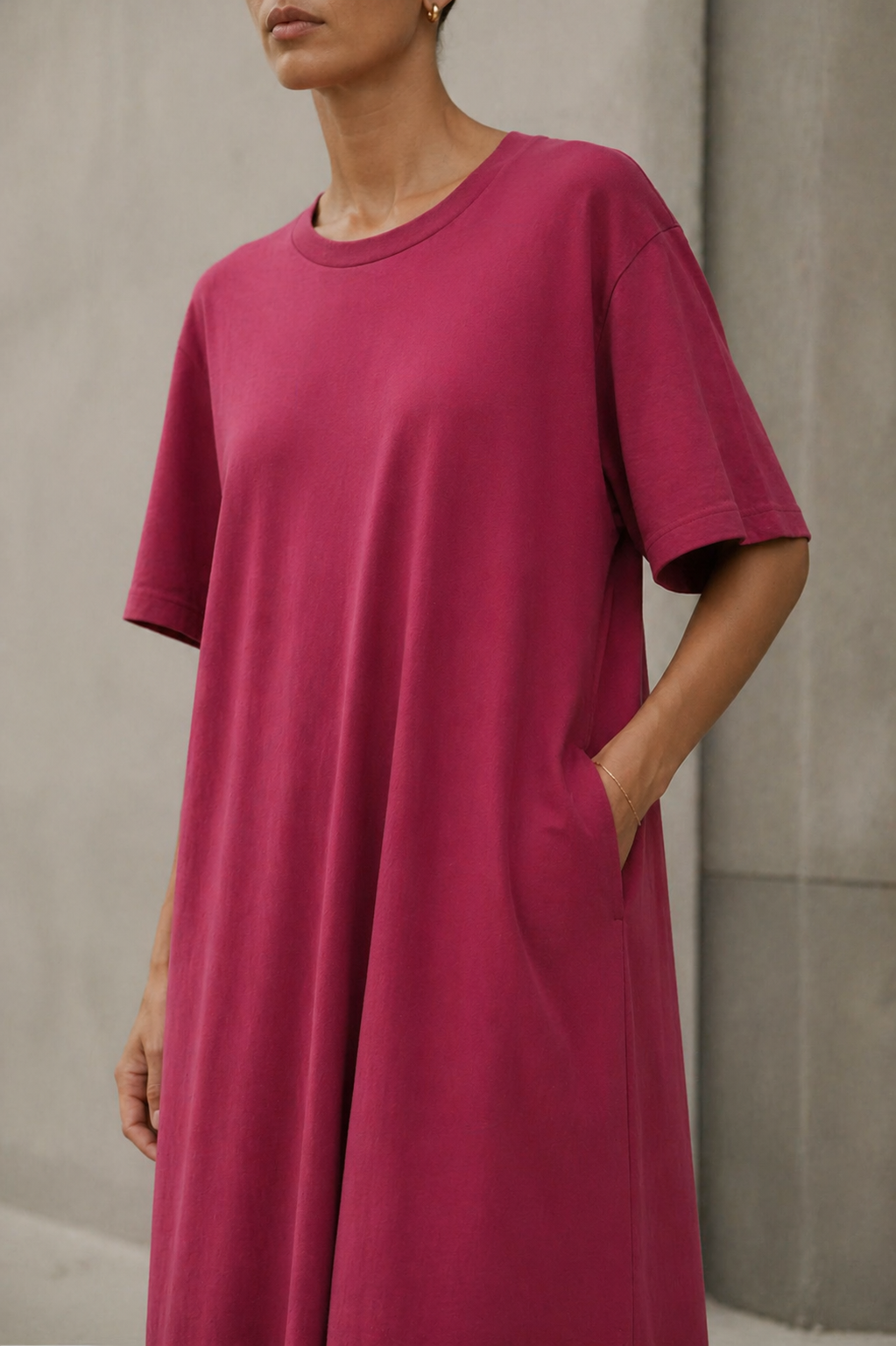 Abito t-shirt in cotone oversize rosso – vestito ampio con tasche stile boho