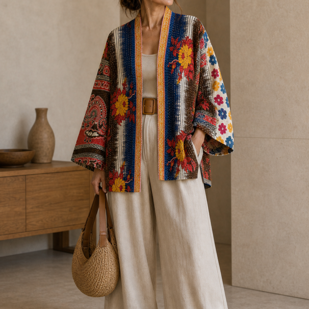 Giacca Kantha Doubleface ANIKA Multicolor Rosso Blu