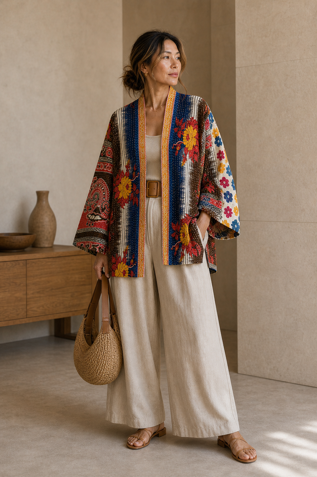 Giacca Kantha Doubleface ANIKA Multicolor Rosso Blu