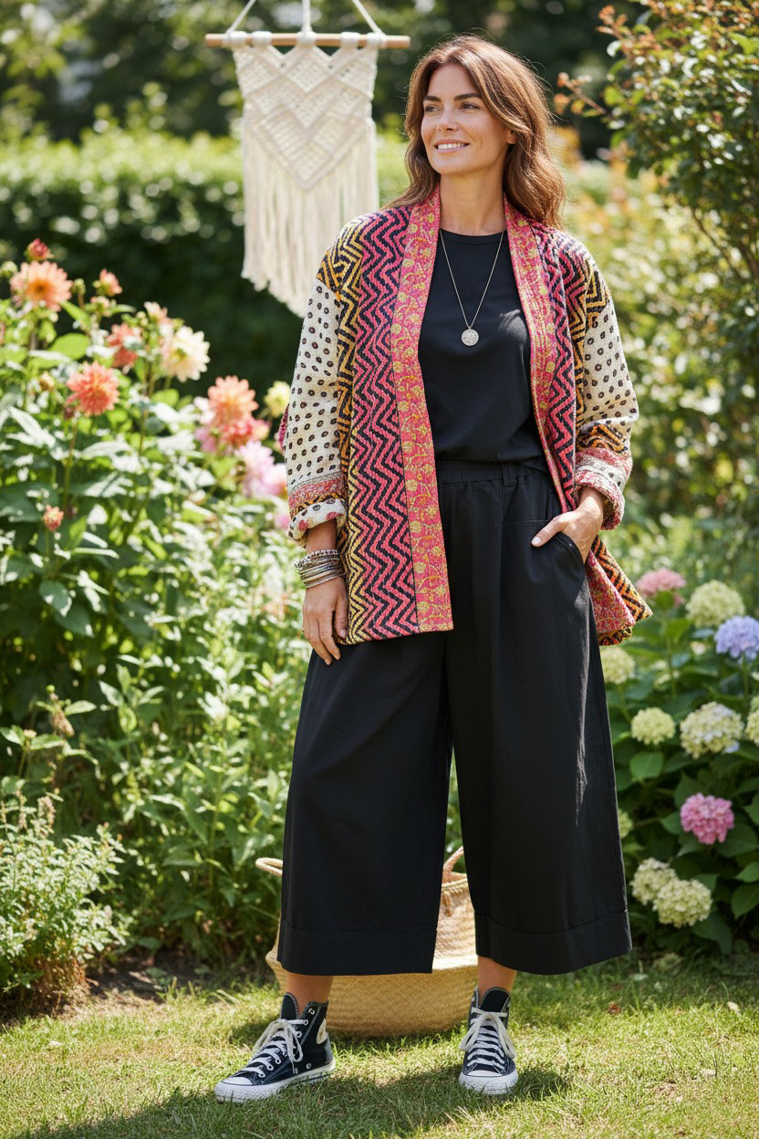 Giacca ANIKA tessuto Kantha Multicolor Rosa Doubleface