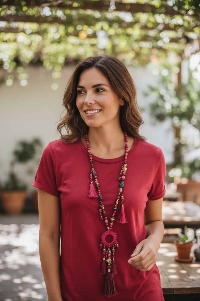 Collana bohémien rossa