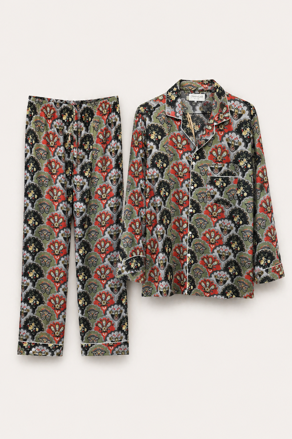 Completo Pigiama in Seta Verde Donna – Pantaloni e Camicia Elegante