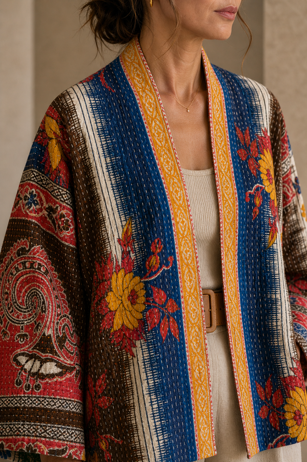 Giacca Kantha Doubleface ANIKA Multicolor Rosso Blu