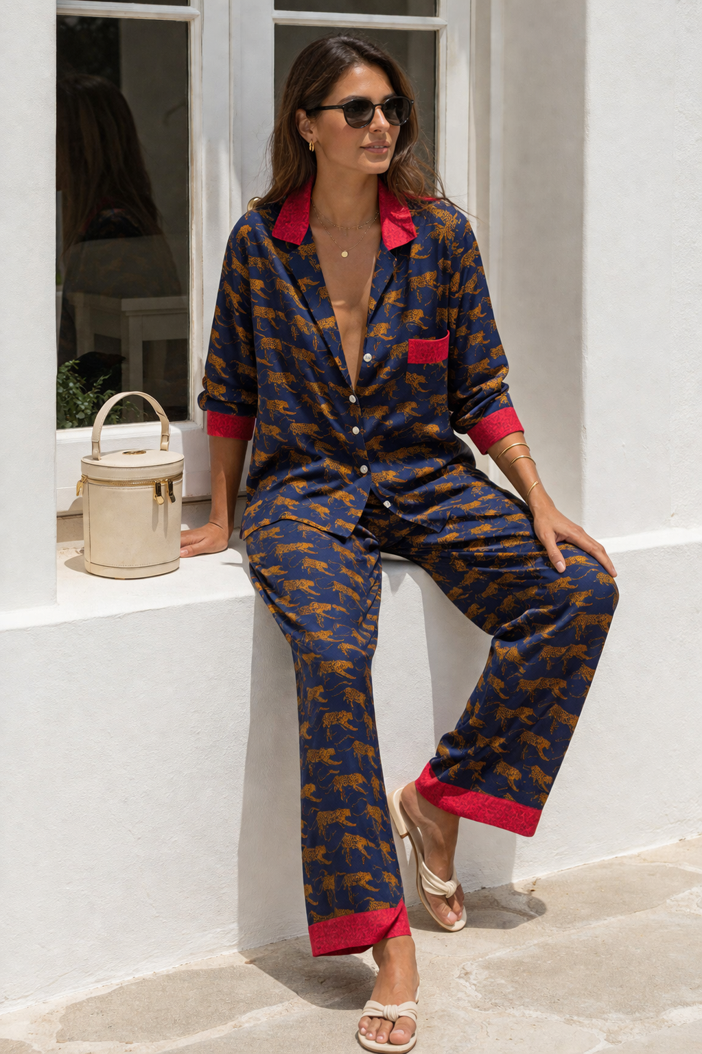 Completo Pigiama in Seta Blu Donna – Pantaloni e Camicia Elegante