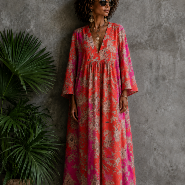 Abito Kamal Cotone Arancio Rosso Fucsia | DiversoLab