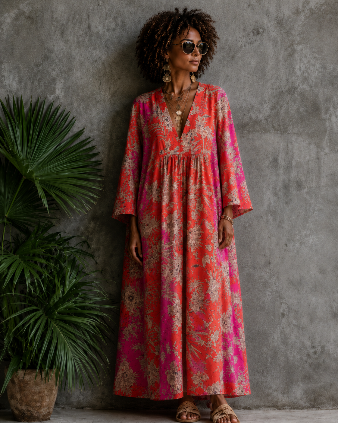 Abito Kamal Cotone Arancio Rosso Fucsia | DiversoLab