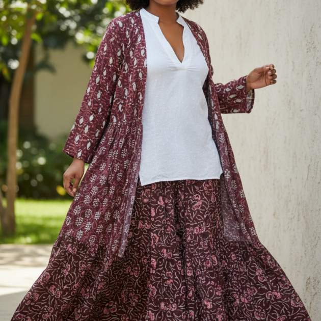 Completo Ritu Cotone Amaranto Block Print