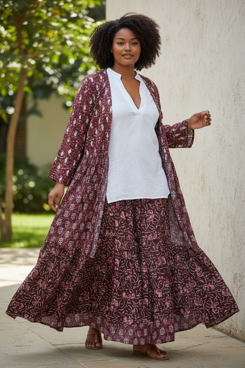 Completo Ritu Cotone Amaranto Block Print