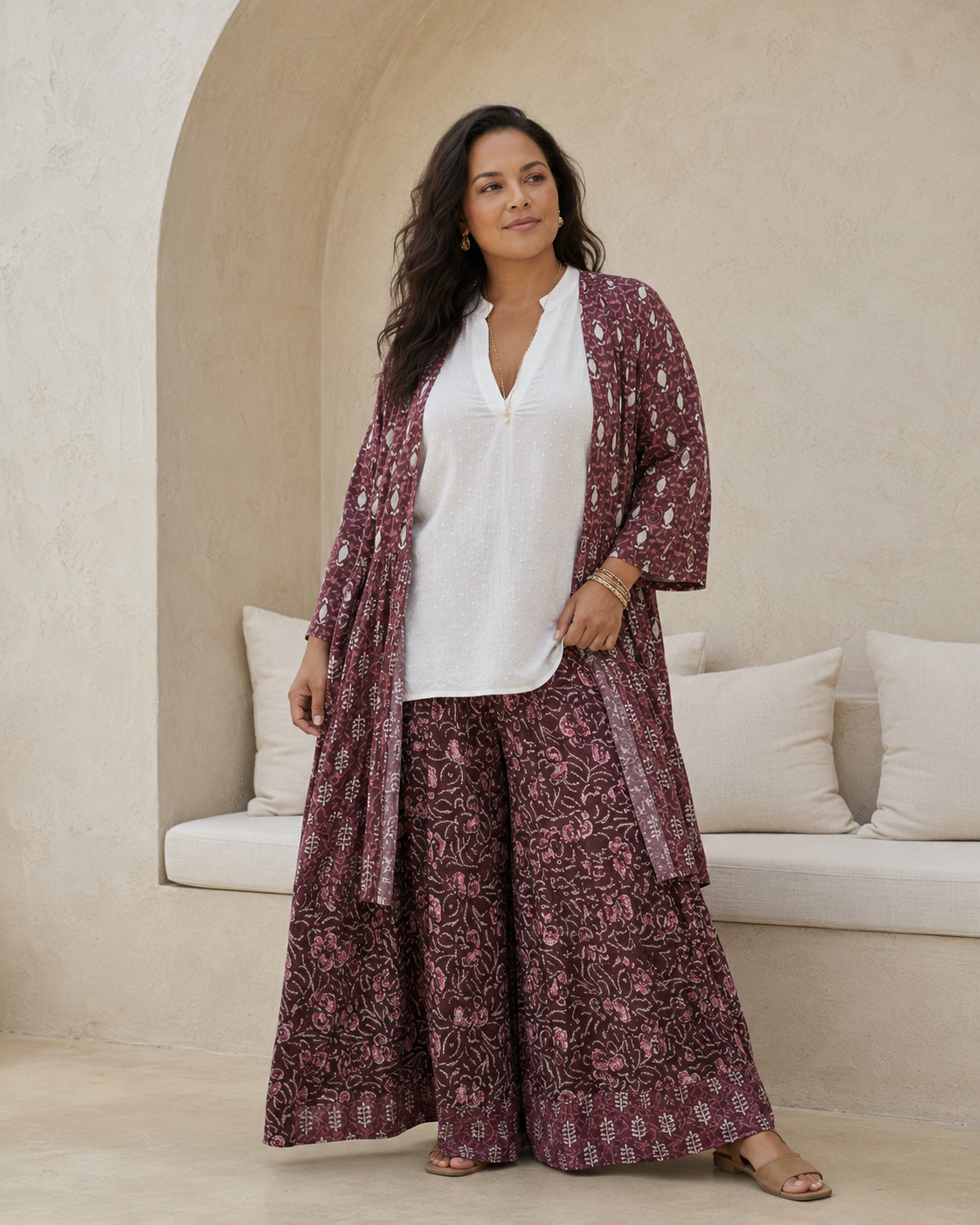 Completo Ritu Cotone Amaranto Block Print
