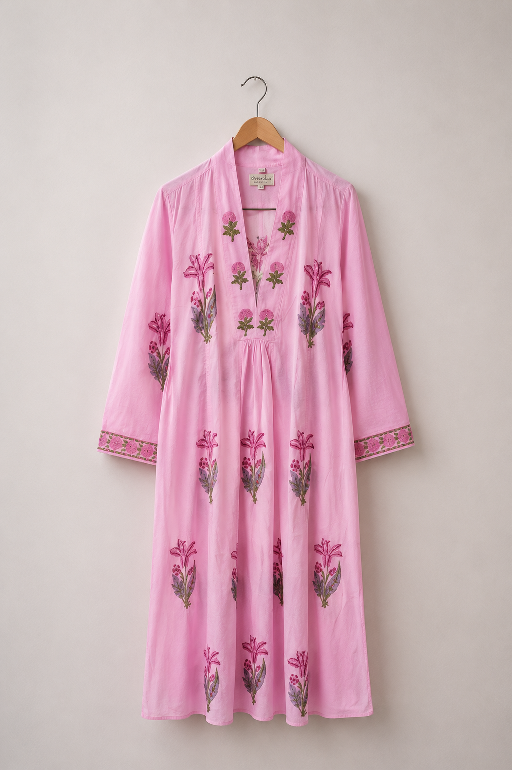 Abito Kamal Cotone Block Print Rosa