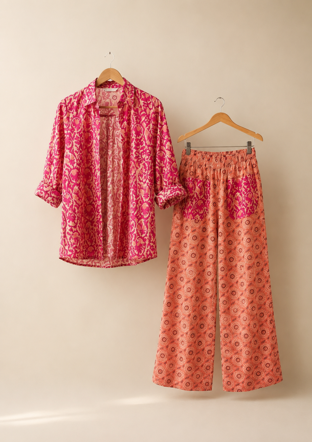 Completo Rachele Rosa e Fucsia in Cotone Block Print - immagine 2