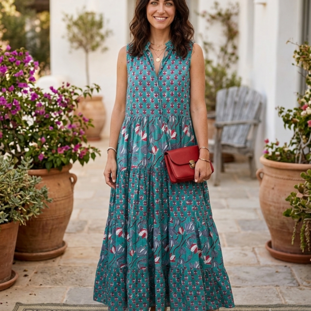 Abito Lea Turchese Boho a Balze | DiversoLab