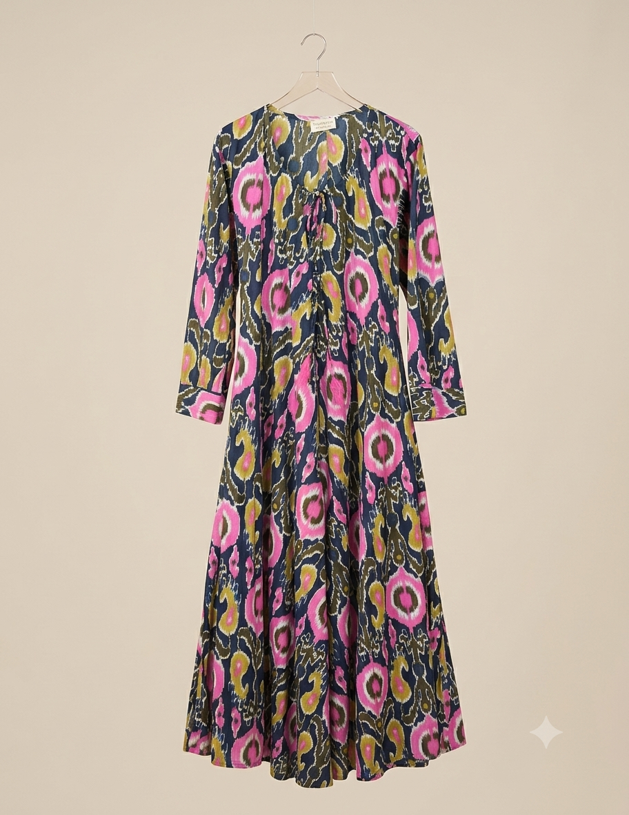 Abito Kaila Ottanio in Cotone Blockprint