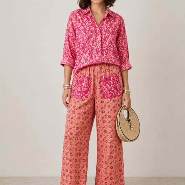 Completo Rachele Rosa e Fucsia Block Print | DiversoLab