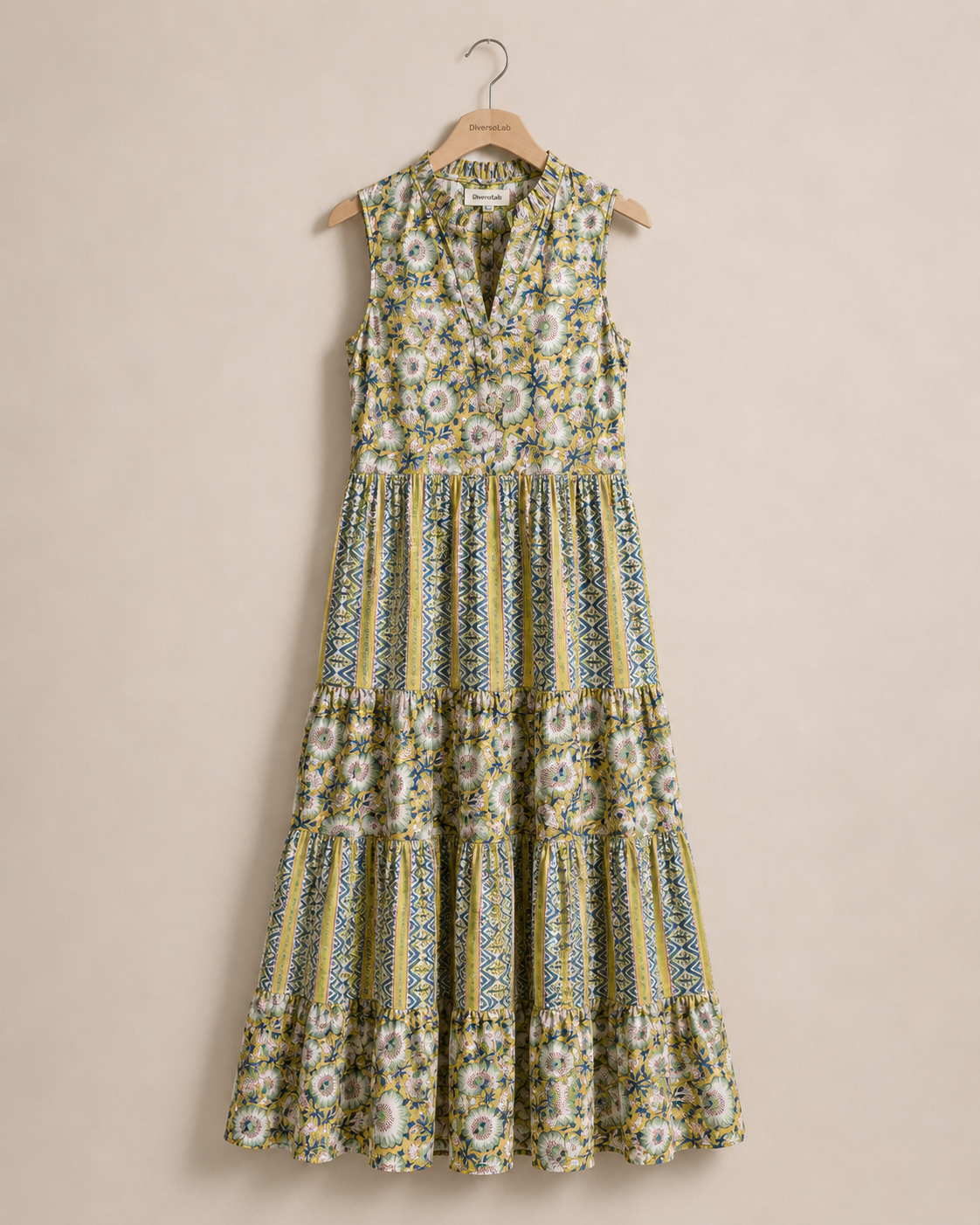 Abito Lea Verde Acqua e Giallo Boho