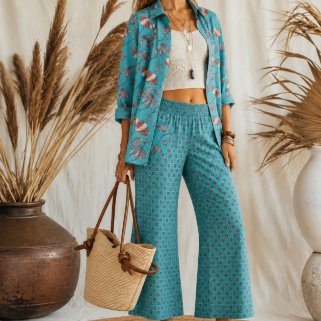 Completo Rachele Ottanio in Cotone Blockprinting