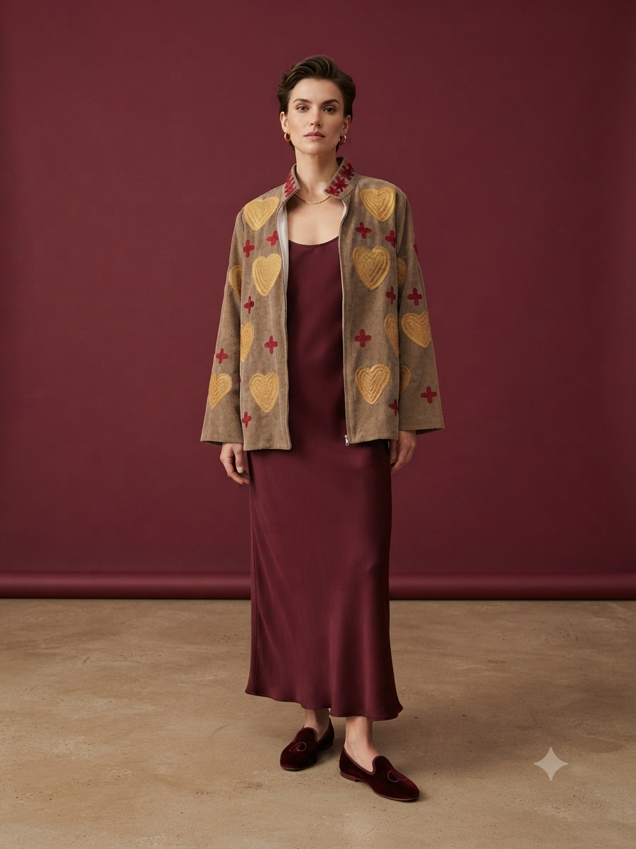 Giacca Anita Velluto Beige Ricamata