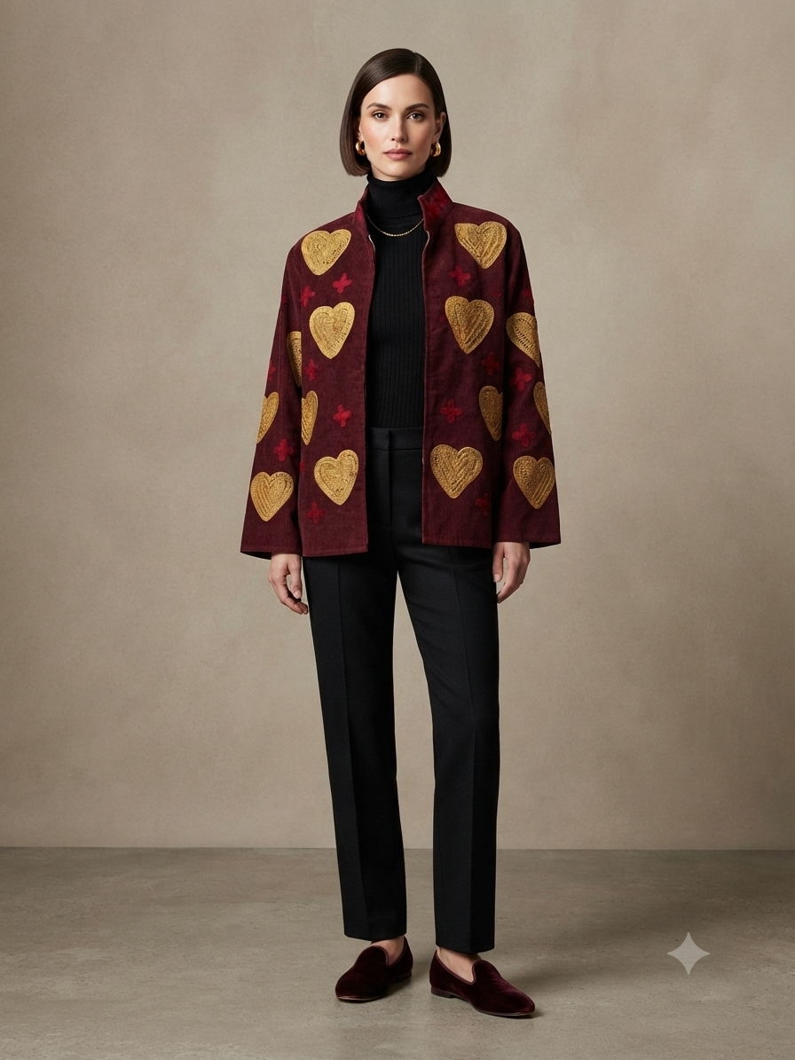 Giacca Anita Velluto Bordeaux Ricamata