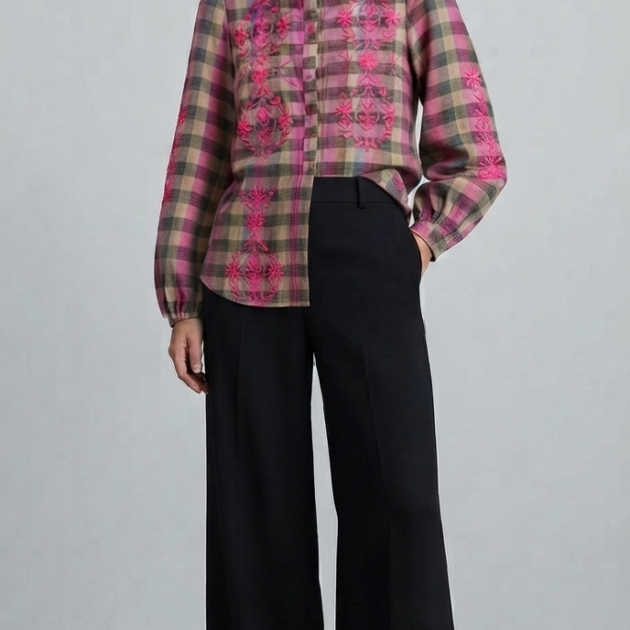 Camicia cotone rosa con ricami