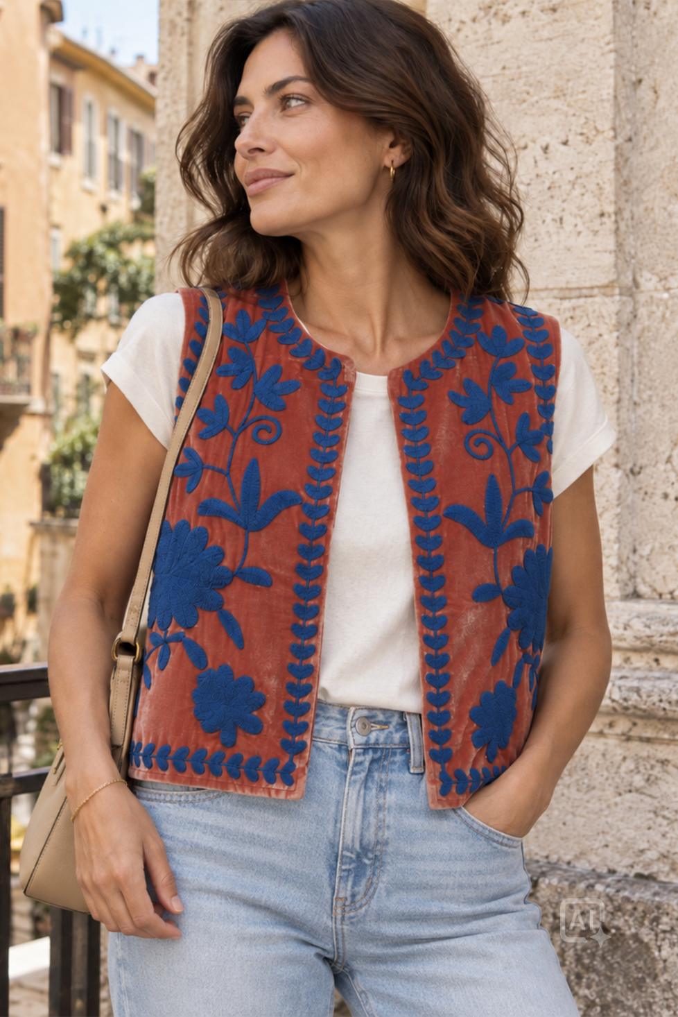 Gilet Velluto Liscio Rosa con Ricami