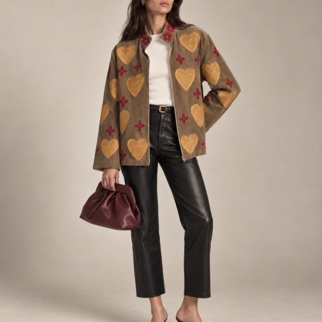 Giacca Anita Velluto Beige Ricamata