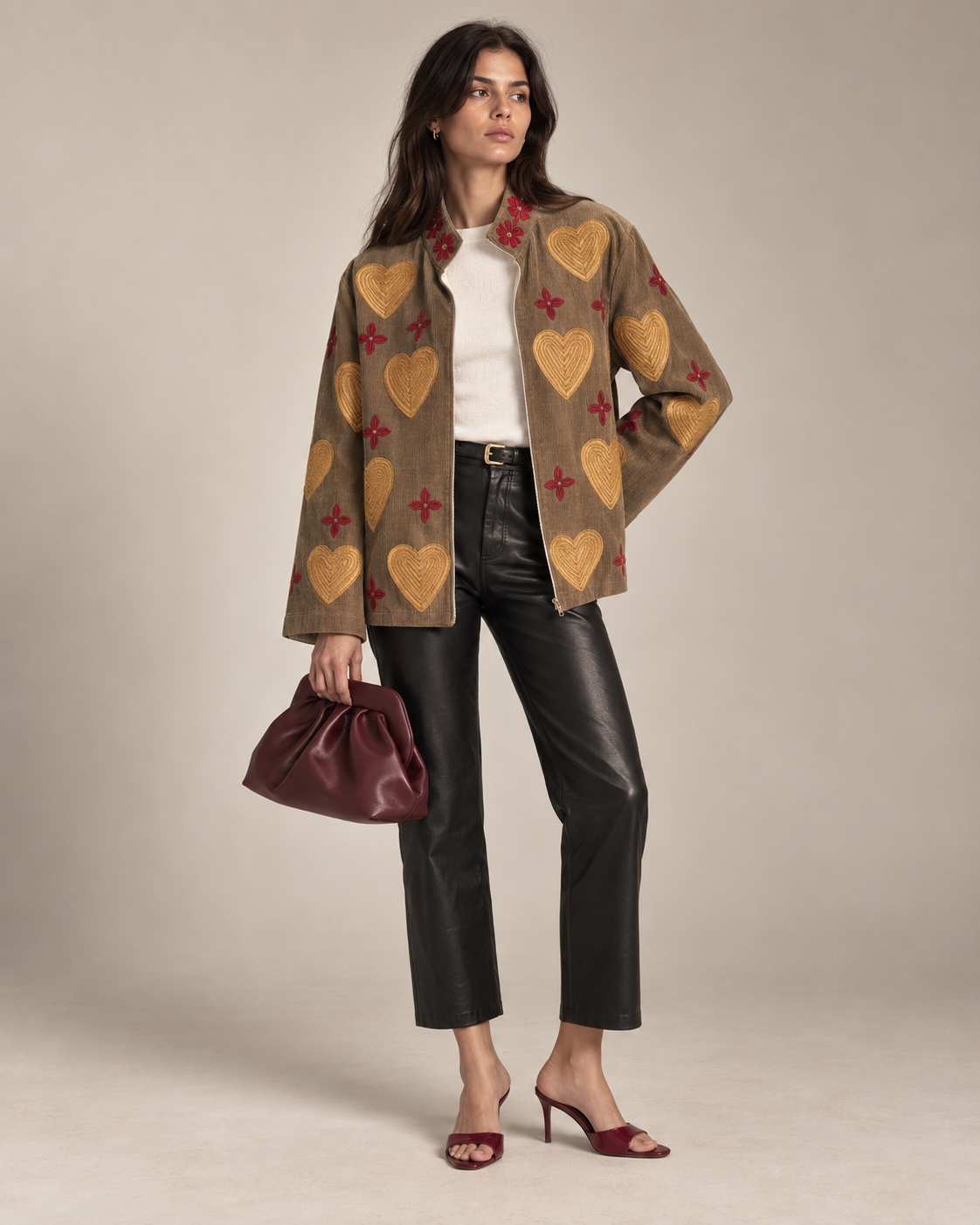 Giacca Anita Velluto Beige Ricamata